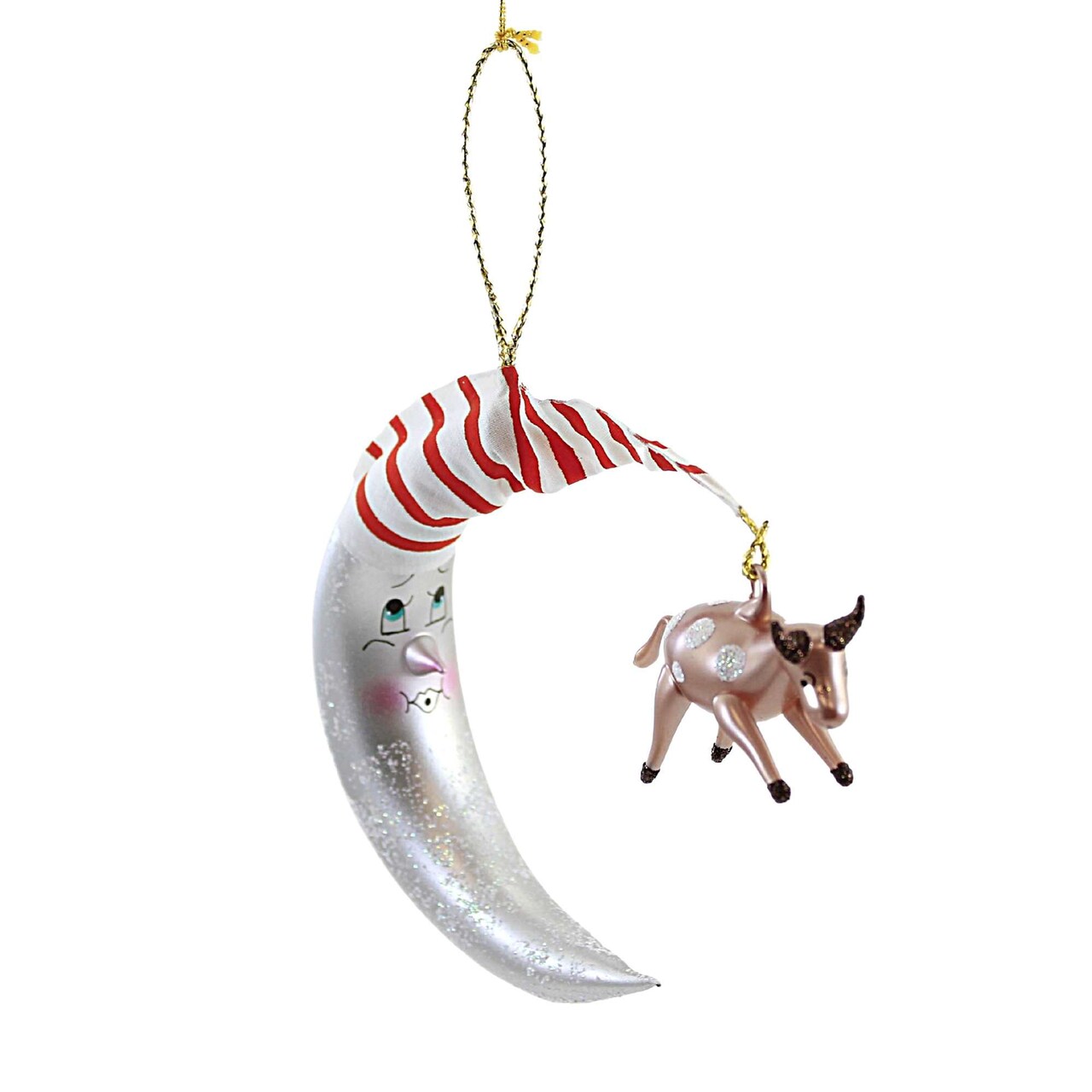 Italian Ornaments 6.0 Inch Cow Jumped Over The Moon Christmas Tree Ornament , Ornament Italian Nursery Rhyme